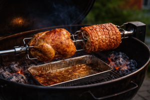 Rotisserie uden drama: saftig kylling og flæskesteg der drejer sig selv færdig