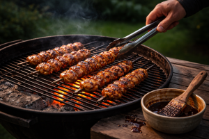 Kyllingespyd på grill med teriyaki-glace: sådan undgår du, at den brænder