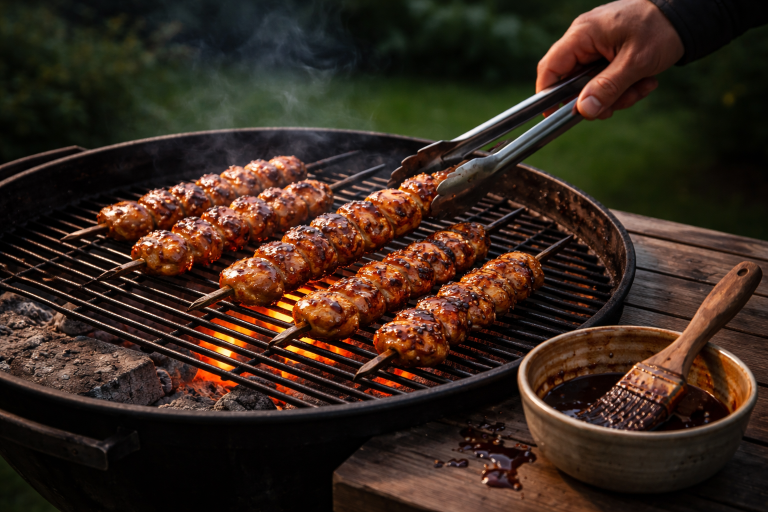 Kyllingespyd på grill med teriyaki-glace: sådan undgår du, at den brænder