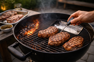 Nakkekoteletter på grill: marinering, varmezoner og den rigtige kernetemperatur